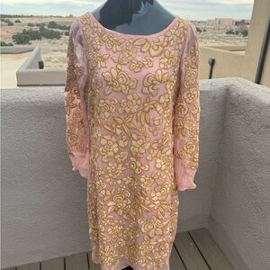 Sundance Pink Cupro Embroidered Dress – Size Small, Artisan Floral Detail
